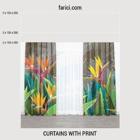 Curtains «Tropical flowers strelitzia dark»