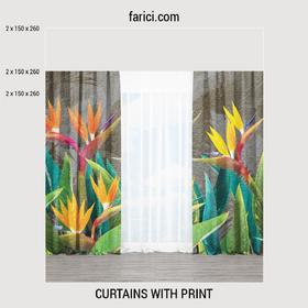Curtains «Tropical flowers strelitzia dark»