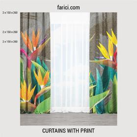 Curtains «Tropical flowers strelitzia dark»