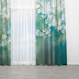 Curtains «Apple blossom wooden background»