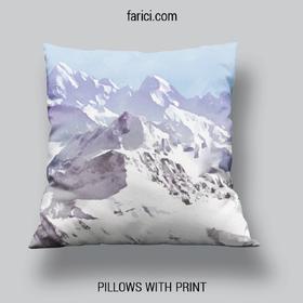 Pillow Blue Watercolor Mountains