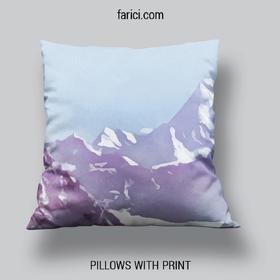 Pillow Blue Watercolor Mountains