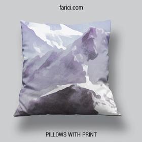 Pillow Blue Watercolor Mountains