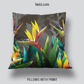 Pillow Tropical Flowers Strelitzia Dark
