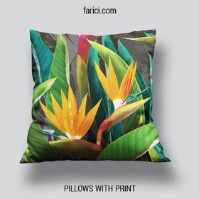 Pillow Tropical Flowers Strelitzia Dark