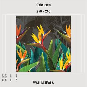 WallMural «Tropical flowers strelitzia dark»
