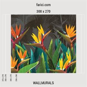 WallMural «Tropical flowers strelitzia dark»