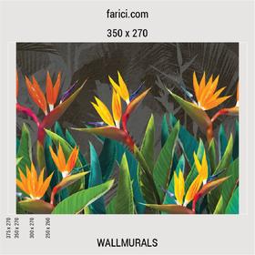 WallMural «Tropical flowers strelitzia dark»