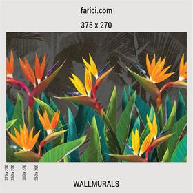 WallMural «Tropical flowers strelitzia dark»