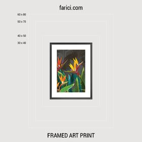 Framed art print «Tropical flowers strelitzia dark»