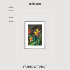 Framed art print «Tropical flowers strelitzia dark»