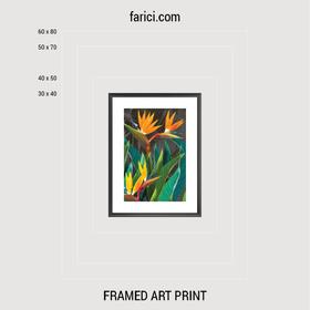 Framed art print «Tropical flowers strelitzia dark»
