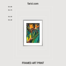 Framed art print «Tropical flowers strelitzia dark»