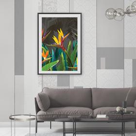 Framed art print «Tropical flowers strelitzia dark»